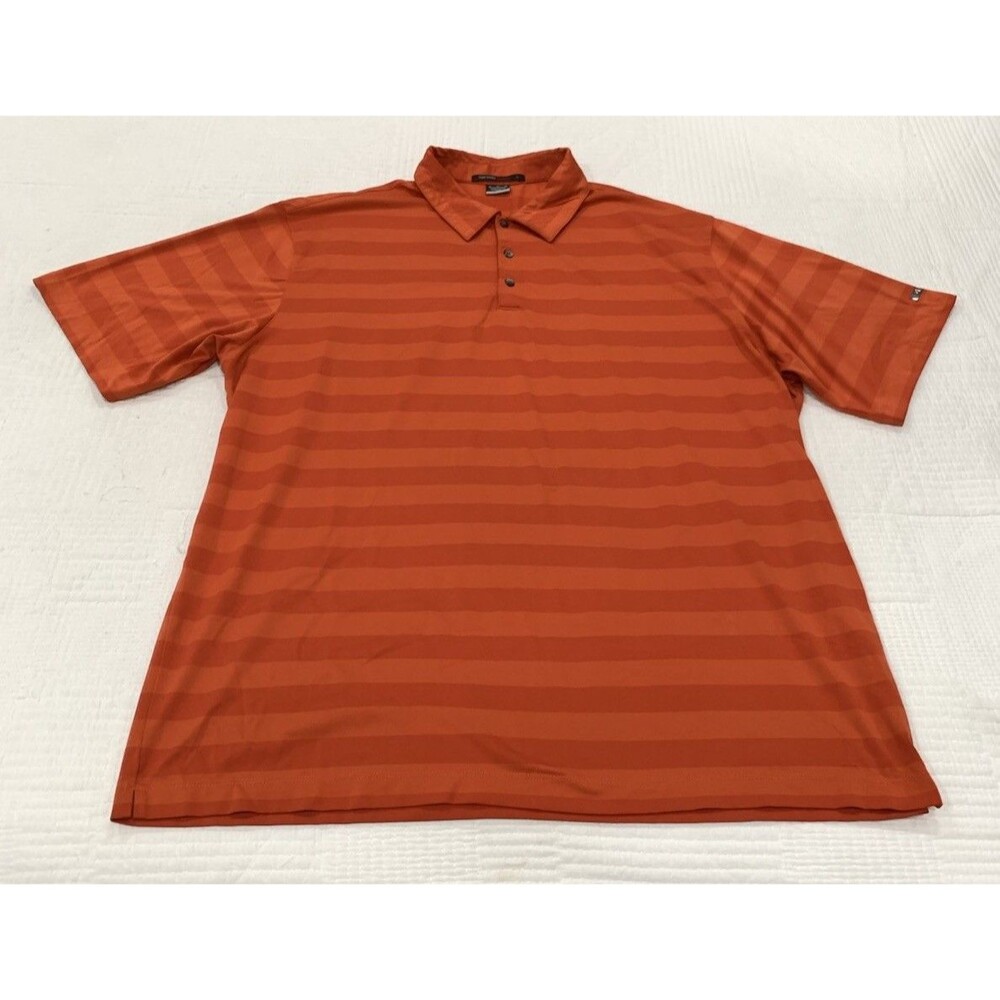 Nike Tiger Woods Collection Polo Mens XL Orange Stripe Golf Dri-Fit Polyester